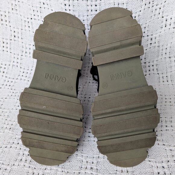 GANNI Ankle Combat Boots US5 EU35 Black Leather and Quilted Nylon - Picture 5 of 7